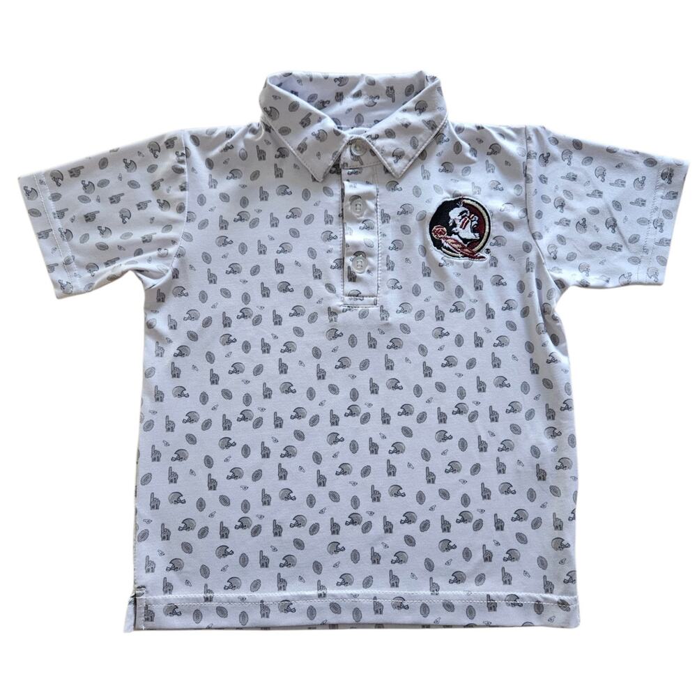 Boys Garb Florida State Seminoles Gray Tom All-Over Football Print Polo Patch 2T